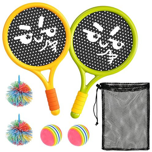 GwaOery Badmintonschläger Kinder Schläger Set Outdoor Spiele für Kinder Tennisschläger mit Tragetasche und 4 weiche Trainingsbälle, Tennisschläger Geschenkset für Draußen Kinder Outdoor Indoor Sport