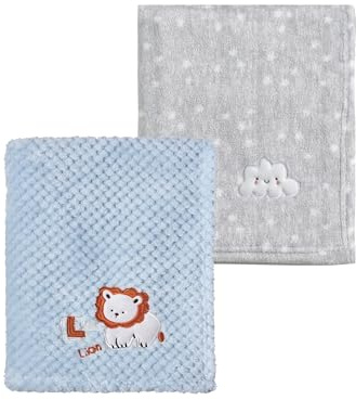 CREVENT 2 st 75 cm x 100 cm söta mysiga fluffiga varma babyfiltar för spädbarn småbarn sängkläder spjälsäng barnvagn – grått moln + lejon