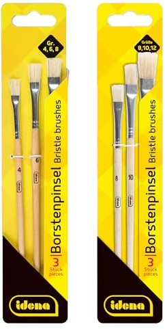 Idena 90481 - Set de Pinceles con 6 Pinceles Planos en 5 tamaños, con cerdas Naturales y Mango de Madera, con certificación FSC