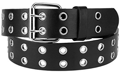 NYFASHION101 Solid Rich Fashion Color Double Grommet Belt, Black, XL