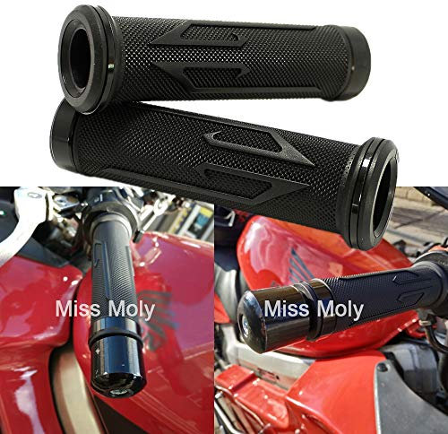 7/8 Motorcycle Hand Grips, Aluminium Motorcycle Rubber Grips for CBR Shadow Ninja GSXR YZF (Black)