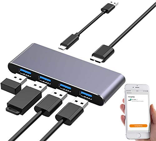 Xystec WiFi USB Hub: WLAN-USB-3.0-Hub mit 4 einzeln schaltbaren Ports, App, Sprachsteuerung (Funk USB Hub, Wireless, Festplatten Adapter)