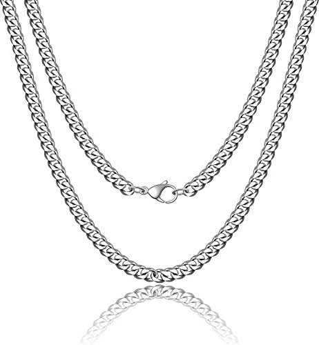 RWQIAN Kubanische Halskette für Männer 6mm Silber Edelstahl Panzerkette Jungen Link Chain Cuban Schmuck Hip-Hop Kette 46CM