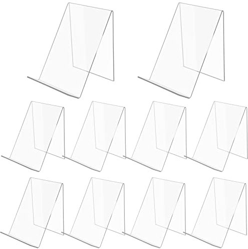 SWAWIS 10 Stück Acryl Buchstütze Buchständer Prospektständer Buchaufsteller Acrylaufsteller 13 x 11,5 x 10 cm Transparent Warenträger Warenstütze Schrägsteller Prospekthalter