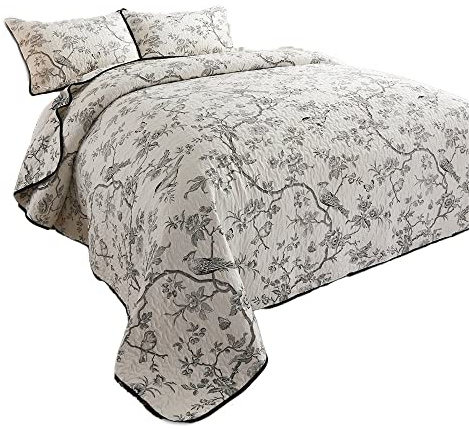Easylife Bird Song Double Quilt, 100% Cotton Filling, Floral Pattern, Lightweight, Machine Washable, 240 x 250cm - Double