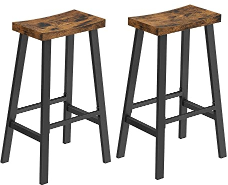 VASAGLE Bar Stools Set of 2, Bar Height Stools, Bar Chairs with Footrest, 29.1 Inches Tall Kitchen Breakfast Stools, Industrial, Living Room Party Room, Rustic Brown ULBC094B01