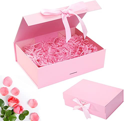 Geschenkbox 21 * 16.5 * 7 cm Geschenkbox mit Schleife Geschenkboxen Geschenkkarton mit Magnetisch Deckel und Schleife für Hochzeiten, Geburtstage, Jubiläen (Rosa)