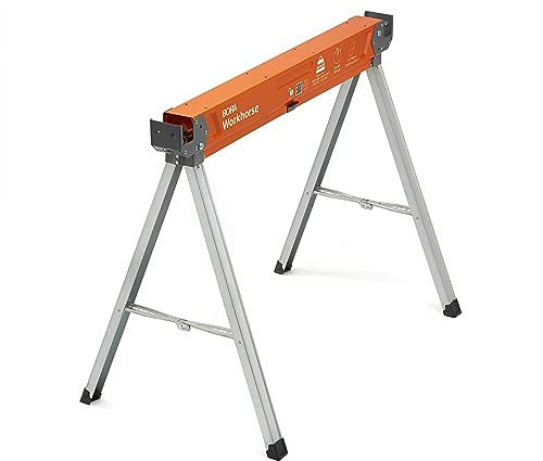 Bora Workhorse Sawhorse - Single Piece Stand with Folding Legs, Metal Top for 2x4, Heavy Duty Pro Saw Horse for Woodworking, Carpenters, Contractors, PM-3350