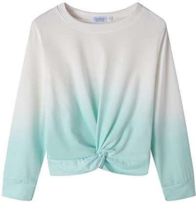 Arshiner flicka sweatshirt batik långärmad tröja lätt sportkläder barn slips dye långärmad tröja för flickor, Mintgrön, 7-8 år