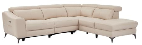 Vente-unique - Canapé d'angle Droit Relax électrique en Cuir créme FORLO