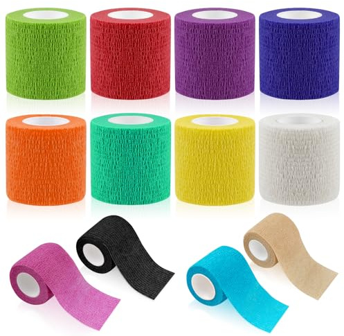 WuGU Venda Elástica Autoadhesiva, Vendaje Elástico Cohesivo,12 Rollos 5cm x 4,5m Vendas Autoadhesivas para Dedos, Muñecas, Brazo, Tobillos (Colorido)