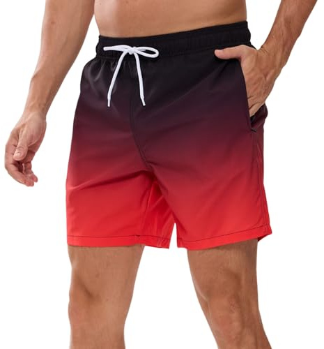 Vorvowry Costume Uomo Mare Calzoncini Asciugatura Rapida Costumi da Bagno Impermeabile Boxer con Tasca Estivi Pantaloncini Uomo Colore Sfumatore per Nuoto Corsa Fitness L Nero Rosso
