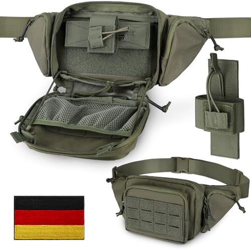 WYNEX Sac Banane Tactique Homme Sacoche Arme de Poing Discret avec Sangle Réglable, Sert Également Sacoche à Bandoulière Antivol sur La Poitrine pour Usage Quotidien Cyclisme Randonnée - Vert Armée