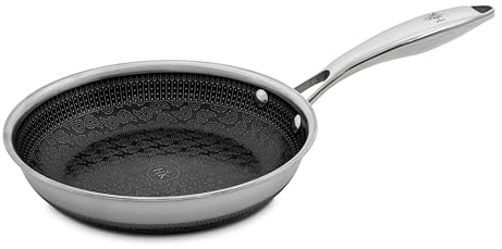 Hell's Kitchen Hybrid-Bratpfanne, 20,3 cm, dreifach verkleideter Edelstahl und Antihaft-Keramik, PFAS-frei, kein PFOA, kein PTFE, kein Teflon, ungiftiges Kochgeschirr, Metall-Utensiliensicher, alle