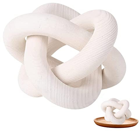 Decorazione Con Nodi Di Legno - Decorazione Con Maglie Di Catena In Legno A 3 Maglie | Ornamento Con Nodo In Legno Boho Da 6 Pollici | Decorazione A Catena In Legno Bianco Nodo Decorativo Intagliato A