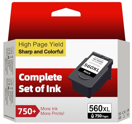 PG-560 XL Patronen Kompatibel für Original Canon Druckerpatronen 560, PG-560XL Tinte Schwarz mit Hoher Reichweite -Drucken bis zu 750 Seiten, 560 XL für Pixma TS5350 TS5351 TS5352 TS5353 TS7450 TS7451