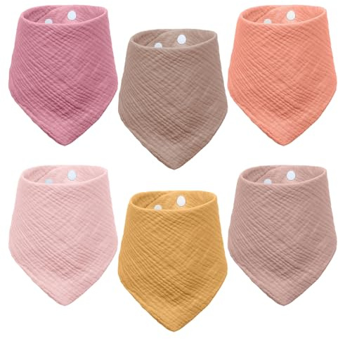 ALAHUGYEF 6 Pcs Baby Bibs 0-6 Months 12-36 Months, Soft Cotton Newborn Baby Bandana Dribble Bibs, Absorbent Drool Bib with Adjustable Snaps(6 Colors)