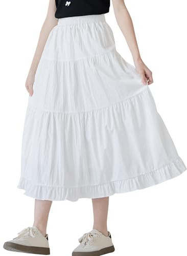 SEAUR Maxikjol flicka sommar lång kjol elegant sommarkjol volangfåll maxi kjol elastisk midja barn 130–165 = (EU 122–164)