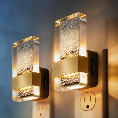 DORESshop LED Night Lights Plug Into Wall [2 Pack], 0-100LM Dimmable Nightlight, Bubble Decorative Night Light with Dusk-to-Dawn Sensor, Wall Sconce-Style Design Nightlights for Bathroom, Hallway,Gift