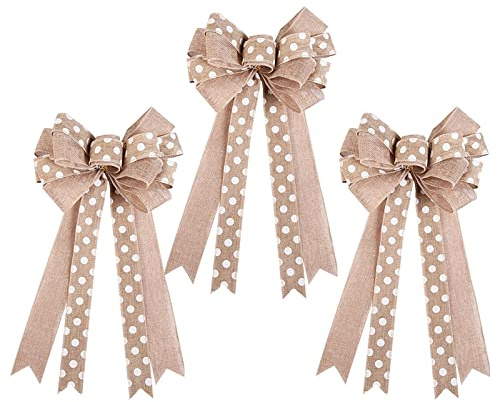 3 Pezzi Ciondolo Ornamentale Superiore per Albero di Natale Fiocco Grande Ciondolo per Albero di Natale Nastro di Stoffa Ghirlanda e Ghirlanda di Natale (Beige, Taglia Unica)