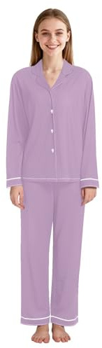 ODAWA Dam pyjamasset korallrosa långärmad 2-delat set för kvinnor, Klematis, S