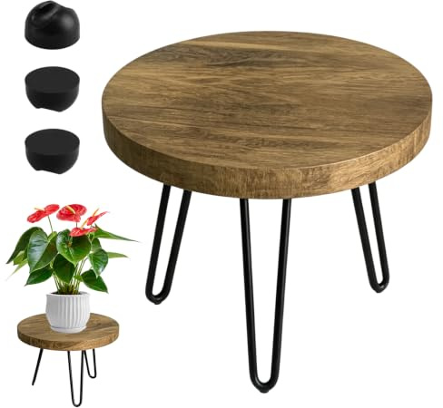 Soporte para plantas de madera, 25,4 x 17,8 cm, soporte para flores redondo con 3 patas, estantería para plantas, taburete minimalista de bambú para salón, jardín, balcón, interior y exterior