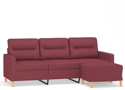 CIOURSTO 3-sits Soffa, med Fotpall, Fällbar Soffa för Vardagsrum, Relaxsoffa, Perfekt Val för Att Chatta, Läsa, Titta på TV eller Koppla av (Vinröd)