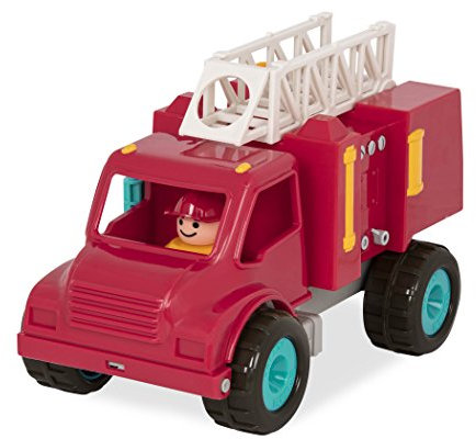 Battat – Feuerwehrauto – Spielzeug-Feuerwehrwagen & Figuren – Klassische Kleinkind-LKWs – Rotes Feuerwehrauto Spielzeug – Weiche Gummiräder – 18 Monate +