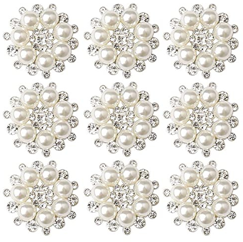 pengxiaomei 10 PCS Rhinestone & Faux Pearl Embellishments, Craft Flower Buttons for Decoration