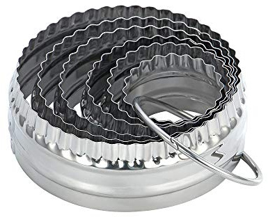 SurgeHai Fluted Cookie Cutters- Round Biscuit Cutters Set of 6 Pieces, Double Sided Fluted and Plain Edge Cookie Cutters, Stainless Steel