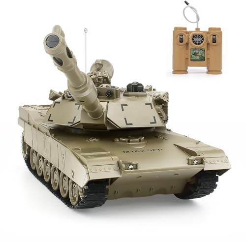 BEAURE Rc Tanks,1:28 WW2 M1A2 America Army Tank Toys for Boys,9 Channels Remote Control Cars with Sound and Light, RC Military Truck Vehicle for Kids Boys Girls (Khaki)