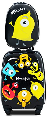 RELAX4LIFE 2 in 1Set di Valigie per Bambini, 2 Pezzi, Trolly+Zaino, Valigia Trolley per Bambini con Ruote Girevoli, Zaino con Piedini in Plastica, Bagaglio a Mano per Bambini (Modello 4)