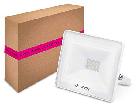 Superia Faro LED bianco da esterno 12W | Azienda ITALIANA | 1150 lumen Bianco Freddo 6000K, Proiettore Impermeabile IP66, per Giardini e Abitazioni, Fascio 120°, 230V AC, PRA12BF