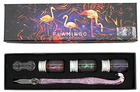 xiaoyu 5 pcs stylo plume en verre à la main stylos de calligraphie mis stylo signature en verre borosilicaté avec encre (7ml) - Rose