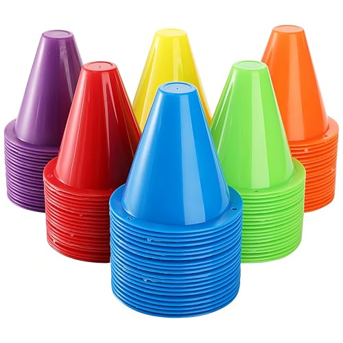 Bekith 120 Pack Indoor Outdoor Agility Mini Sports Cones, 3 Inch Training Marker Cones for Kids, Plastic Traffic Cones for Roller Skating and Skate Practice, 6 Assorted Colors