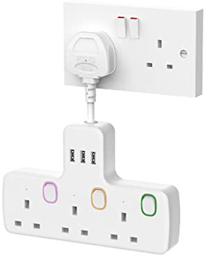 Multi Plug Extension 3 Way 3 USB with Flexible Plug, Mscien Individual Switched Socket Extension Adapter, Plug Extension Adapter