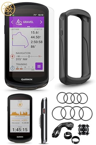 Garmin Edge 1040 Solar GPS Bike Computer Bundle - 3.5 Touchscreen, Multi-GNSS, VO2 Max, Maps, MTB & Standard/Out-Front Mounts