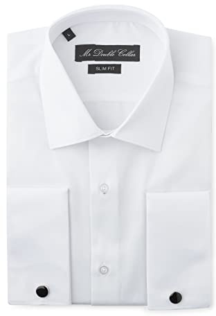 MrDoubleCollar Double Cuff Formal Dress Shirts Slim Fit Include Metal Cufflinks Long Sleeve (as8, Alpha, x_l, Regular, Regular, White)