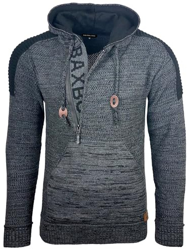 Subliminal Mode Pull Homme en Maille à Capuche Col Zippé - Style Basique - Pull Grosse Maille - Pull Over Tricoté Hiver Manches Longues - Idée Cadeau BX290 - Gris Foncé M