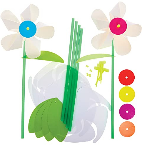 Baker Ross FX593 Daisy Windmill Kits - Pack of 6, Make Your Own Windmill Kits for Kids