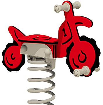 WICKEY PRO Feather Rocker Motorcycle Trickey Red - Feather Animal Playground Device - Includes Ground Anchor - Outdoor Playground Seesaw for Children - for Public Playgrounds and Schools