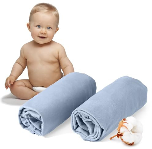 Dreamzie - 2er-Set Spannbettlaken 40x80 cm - Oeko-Tex Zertifiziert, 100% Baumwolle, atmungsaktives Spannbetttuch Jersey Baby, 150 g/m² - Hellblau