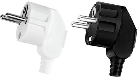 Powice 2 Stück Schuko Stecker,Stecker,Schuko Stecker Wasserdicht,Schukostecker,Spritzwassergeschützter Stecker 230V mit Zugentlastung, (Schwarz+Weiß)