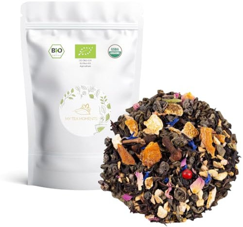 Mezcla Te Verde y Negro Mango y Jengibre a Granel - Cultivo Sostenible - Ingredientes Naturales: Clavo, Jengibre, Mango, Naranja, Pimienta Rosa, Rosa, entre otros. (Grande, 200, gramo)