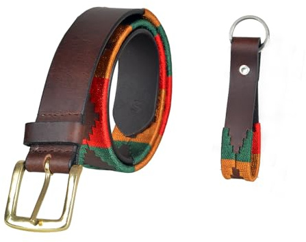 EQUEPETS Leather Handmade Polo Belt - Red/Green/Gold - Men's Fashion Belt