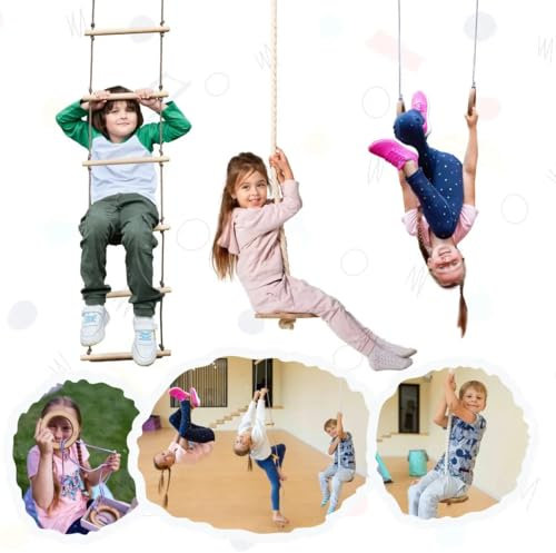 Kit de Balançoires 3-en-1, Échelle de Corde, Anneaux de Gymnastique, Balançoire Disque