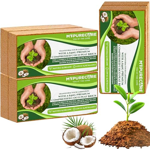 MYPURECORE 6 x 650g Organic Coco Coir Bricks – Natural Coconut Fiber for Indoor & Outdoor Plants, Tortoise Bedding, Reptile Substrate, Orchid Bark, Succulent Potting Soil, and Garden Compost