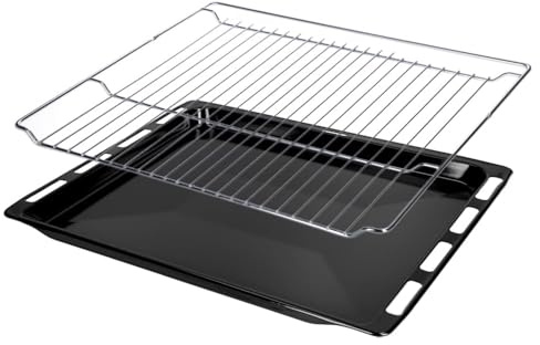 eRicambi® Bandeja de horno esmaltada + rejilla de acero inoxidable 46,5 x 37,5 x 2,9 cm – Compatible con Bosch HBA23B150J, Siemens HB23AB550E, Neff B15P42N0, Constructa CF1M00050