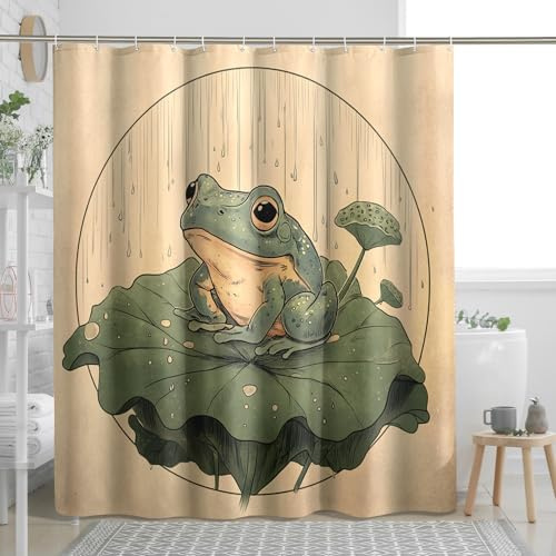 DESIHOM Vintage Cute Frogs Shower Curtain Set, Pond Lotuses Leaf Kid Shower Curtain, Animal Bathroom Accessories, Fabric Decorative -78 Inch