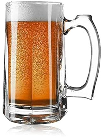 Boccale da birra in vetro italiano di alta qualità con manico, in vetro trasparente, 400 ml (6, boccali da birra G da 380 ml)
